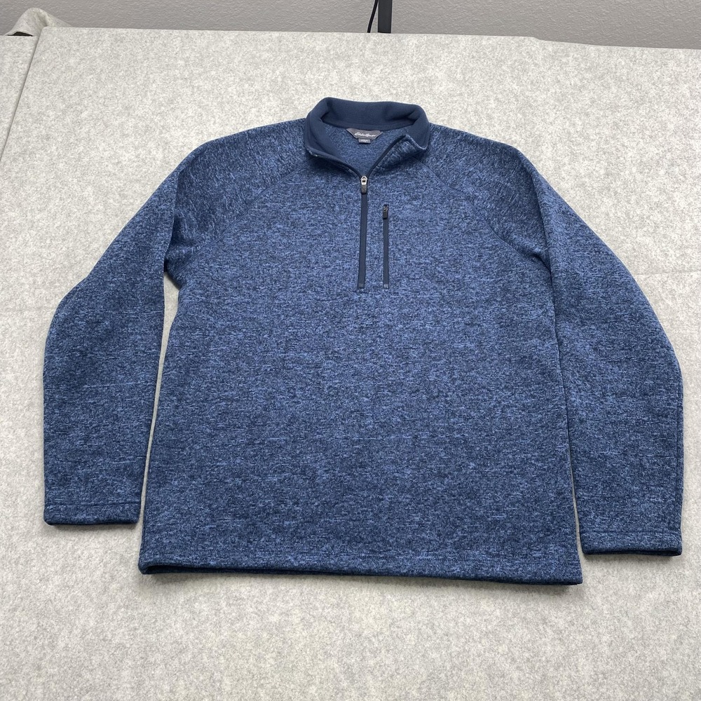 Eddie Bauer Pullover Mens Large Blue Fleece 1/4 Zip Chest Pocket Outdoor Hiking